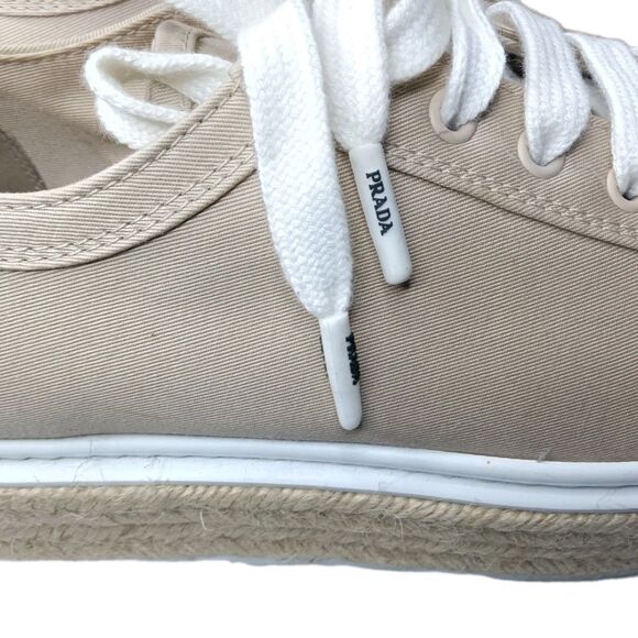 Prada Espadrilles Platform Shoes Beige Canvas  Sneakers Women's Size 39 US 9 - Picture 6 of 15